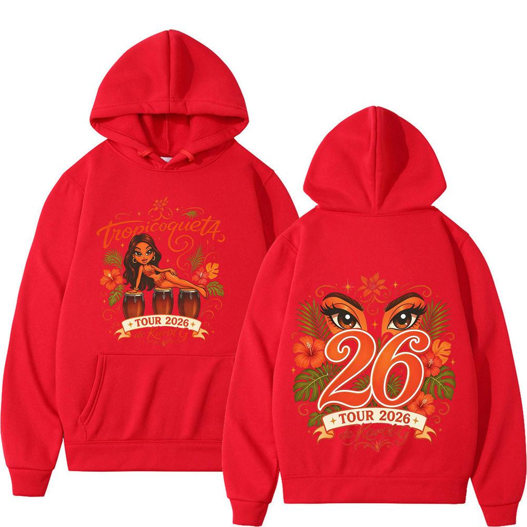 Karol G Viajando Por El Mundo Tropitour 2026 Graphics Hoodie Men Women Fashion Pullover Winter Loose Casual Oversized Sweatshirt