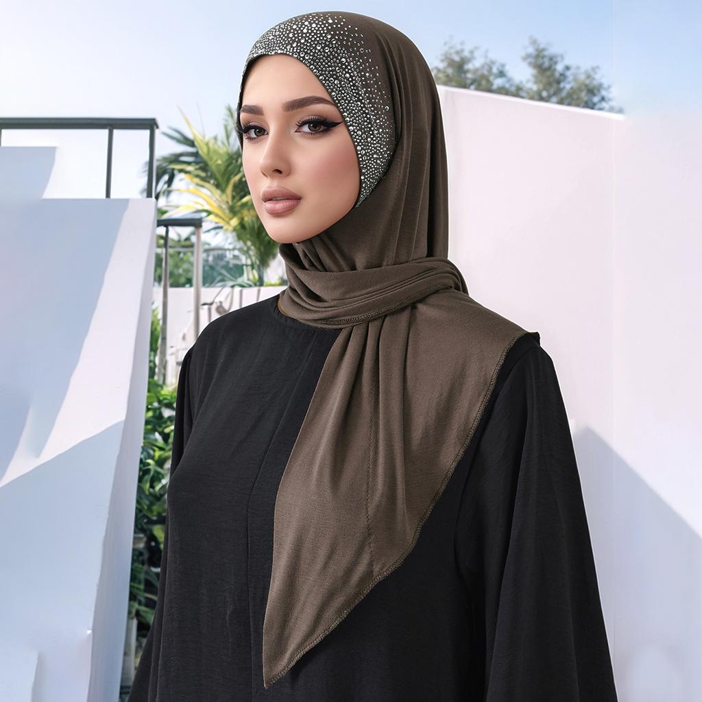 Diamond Modal Jersey Hijab Triangle Scarf Woman Muslim Hijab Shawls Ladies Soft Wraps Solid Color Islamic Headband Turban