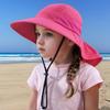 Children's Outdoor Wide-Brim Neck-Protection Hat, Breathable Mesh Sun Hat with Windproof Cord, Beach Play Hat