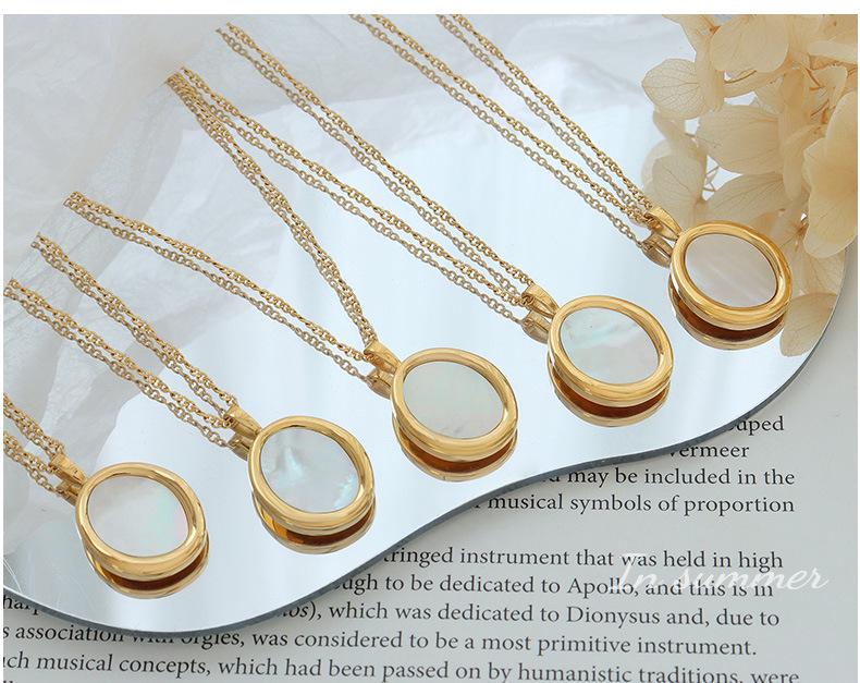 Elegant Gold-Plated Titanium Steel Necklace with Oval White Sea Shell Pendant