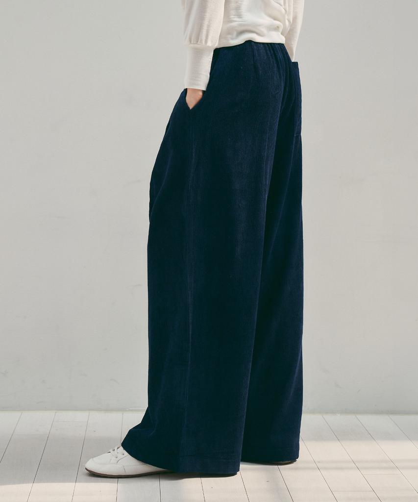 CITTA Wool Blend Wide Banding Corduroy Pants_Ctb551(Navy)