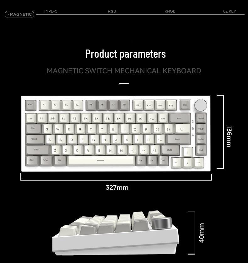 Attack Shark K85 Gaming Mechanical Keyboard - Magnetic Switch, Custom PBT Keycaps, 82 Keys, RGB, Adjustable Actuation.