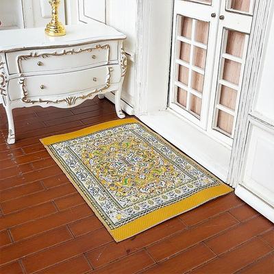 Durable 4Pcs Doll Accessories Miniature Weaving Rug 1:12 Scale Dollhouse Carpet Playing House Decor Floor Coverings Floral Pattern Mat