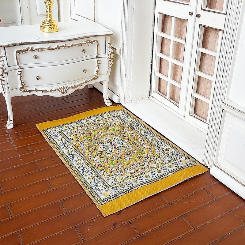 Durable 4Pcs Doll Accessories Miniature Weaving Rug 1:12 Scale Dollhouse Carpet Playing House Decor Floor Coverings Floral Pattern Mat