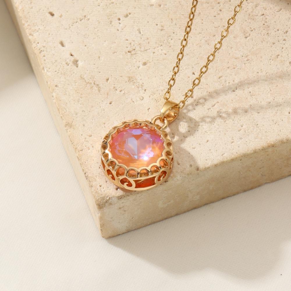 1 Piece Trendy Colorful Round Pendant Necklaces for Women Gold Color Stainless Steel Necklace Jewelry Party Accessories