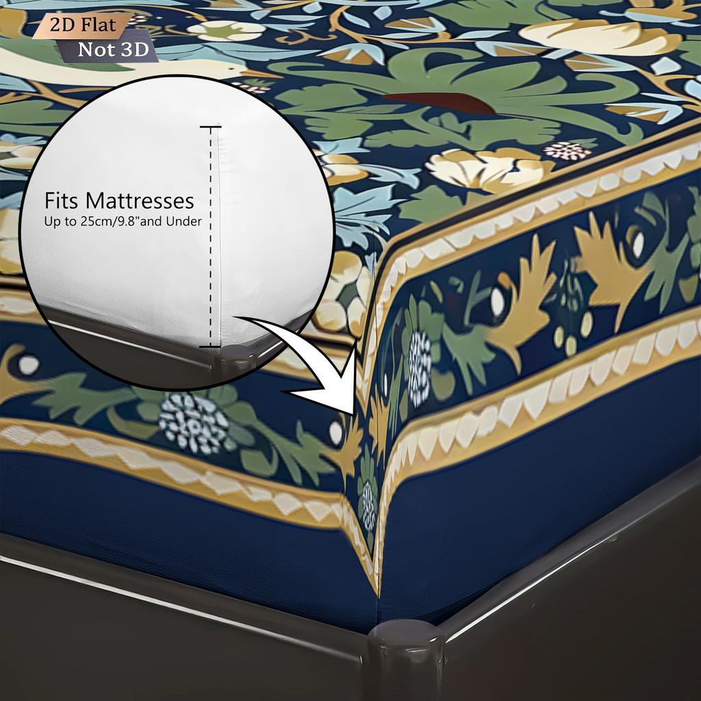 Conjunto de Lençóis Estilo Étnico Retrô com Padrão de Pássaro e Flor 3 Peças Cobertura de Cama Multitamanho Decoração de Cama para Quarto Lavável à Máquina