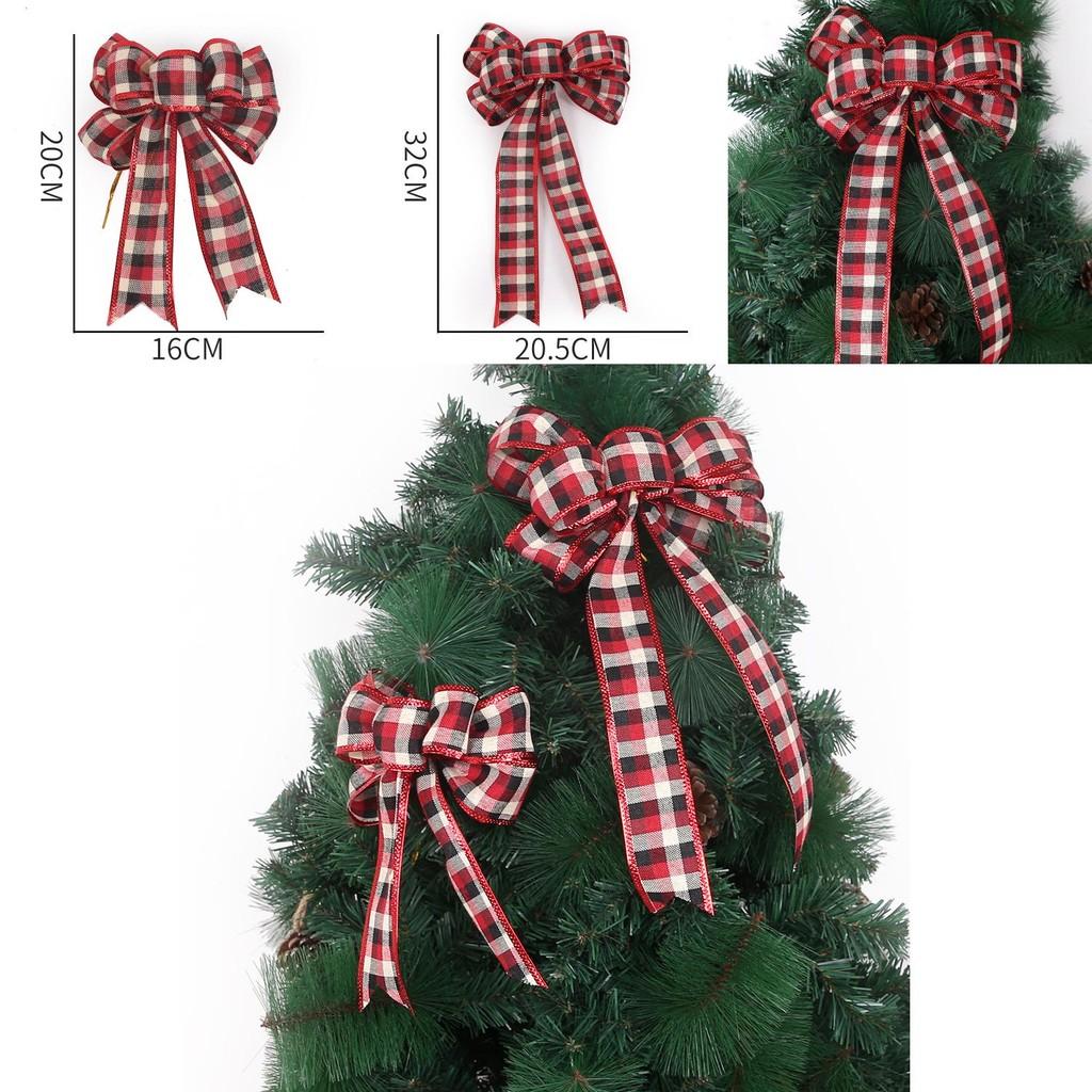 Large Decorative Plaid Bow For Christmas Tree Gift Box Festive Ribbon Door Hanger