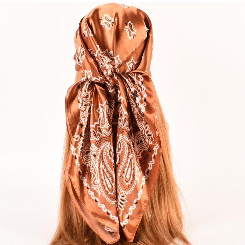 Women's Paisley Print Square Scarf Satin Sheen Lightweight Head Wrap Fashion Accessory Summer Geometric Shawl Neck Scarf