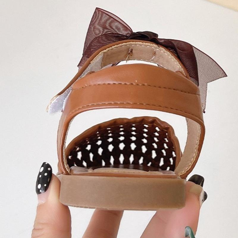 Summer Girls Closed Toe Woven Bird Nest Sandals Hollow Bow Decor Kids Beach Shoes