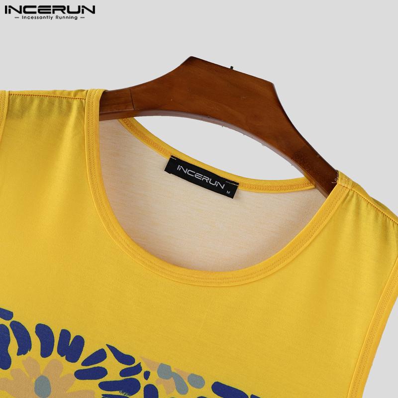 INCERUN Men Sleeveless Floral Print Casual Loose Tank Tops