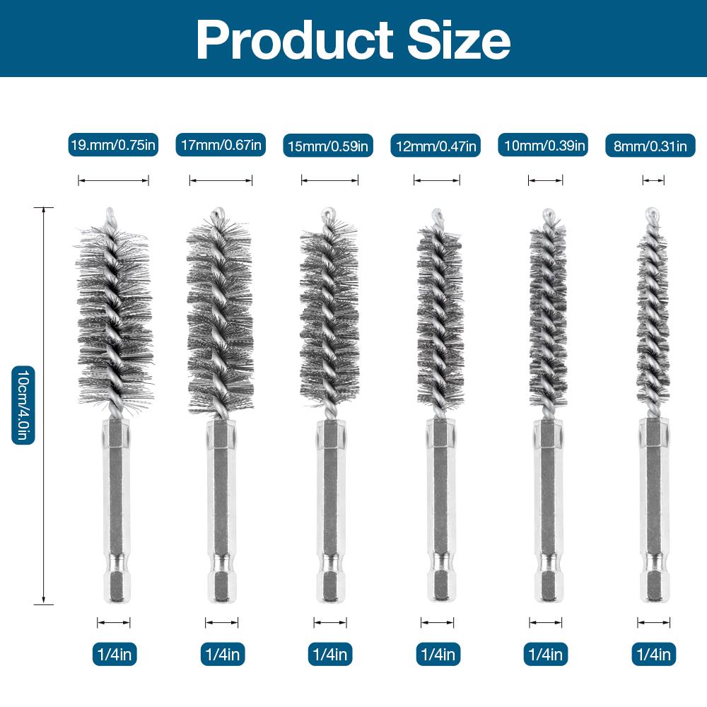 6/12Pcs Stainless Steel Wire Brush,Drilling Cleaning Brush Set, 1/4 Inch Hexagonal Handle, Grinding Polishing Rust Removal Tools