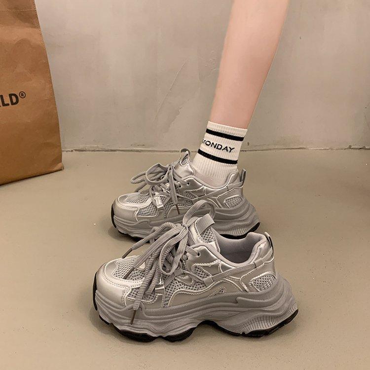 Popular muffin thick-soled dad shoes increase in height for small people in summer, new mesh breathable casual sports shoes for women