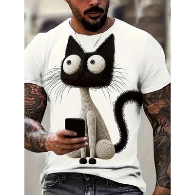 Funny Men's T Shirt Aniaml Cat Print Summer Casual Short Sleeve Tee Street Fashion Crew Neck Pullover Male Oversized Clothing