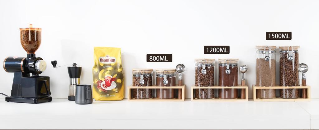 Set aus 2 luftdichten Behältern mit 1200 ml Inhalt mit Holzboden zum Schutz für Lebensmittel, Kaffee und Trockenwaren mit Bambus Stilvolle skandinavische Küchenaufbewahrung (1,2 l) Löffel,