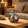Home Office Ashtray with Covered Opening and Metal Body, Enclosed Bowl Design for Desk Balcony and Patio Use Daily