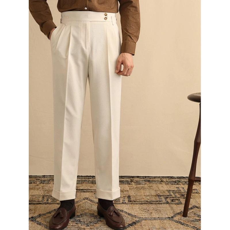 Pantaloni da abito casual da uomo a vita alta, dritti e larghi, con fibbia Naples Paris
