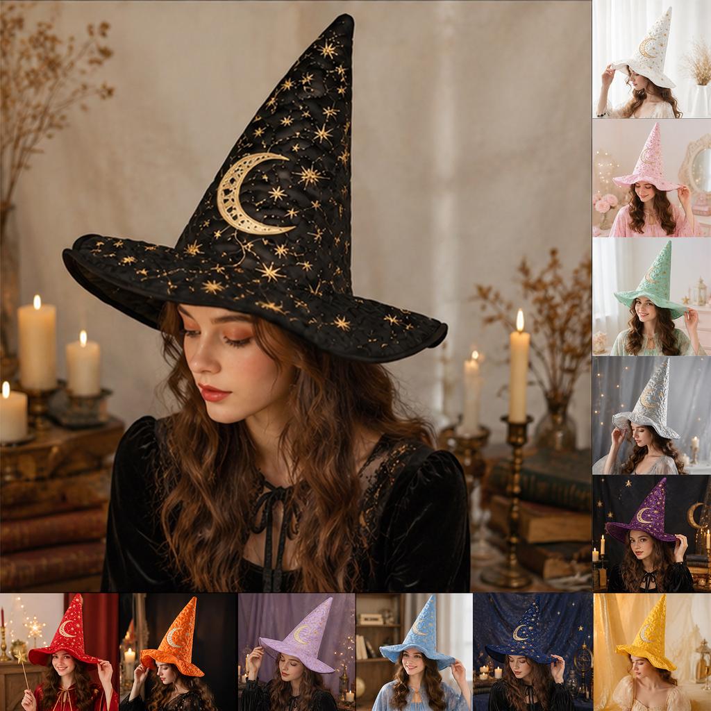 Women's Tall Pointed Witch Hat for Halloween Party Costume Accessory
