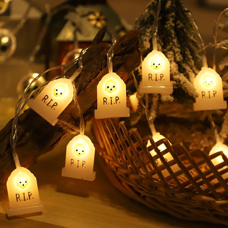 Halloween LED String Lights: Colorful Skull, Bat, Tombstone, and Pumpkin Decorations