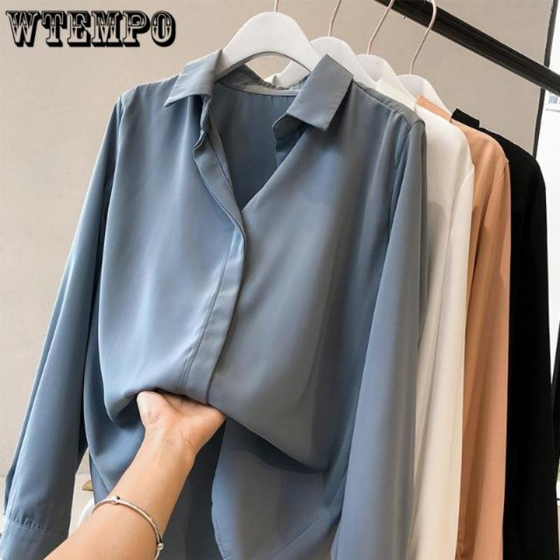 Women's Chiffon Shirt In Spring and Autumn Season Has A Design Sense of Minority Temperament Shirt Versatile Shirt Long-sleeved Large Bottom Shirt