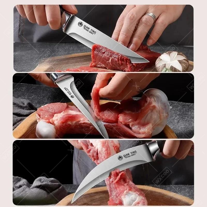 Professional Boning Knife with Stainless Steel Fruit Slicing Knife Non-slip Handle Kitchen Slaughtering Knife with Cover