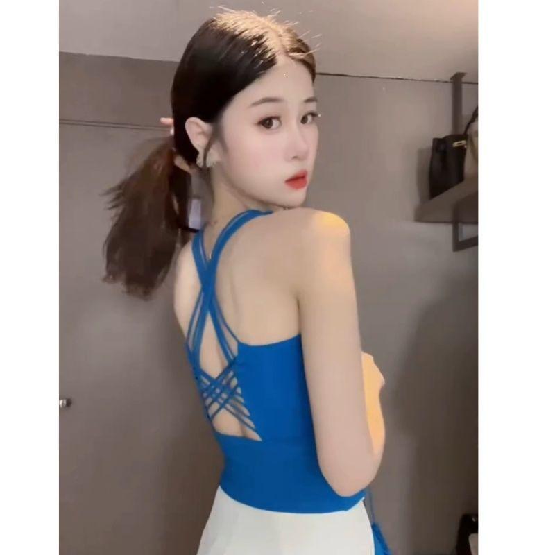 

Women s Slim Fit Spicy Cross Back Camisole with Chest Pads - Sexy Sleeveless Summer Top S 37-45 kg