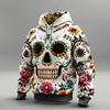 Unisex Mexican Sugar Skull Floral 3D All Over Print Hoodie Day Of The Dead Graphic Casual Long Sleeve Hooded Sweatshirt