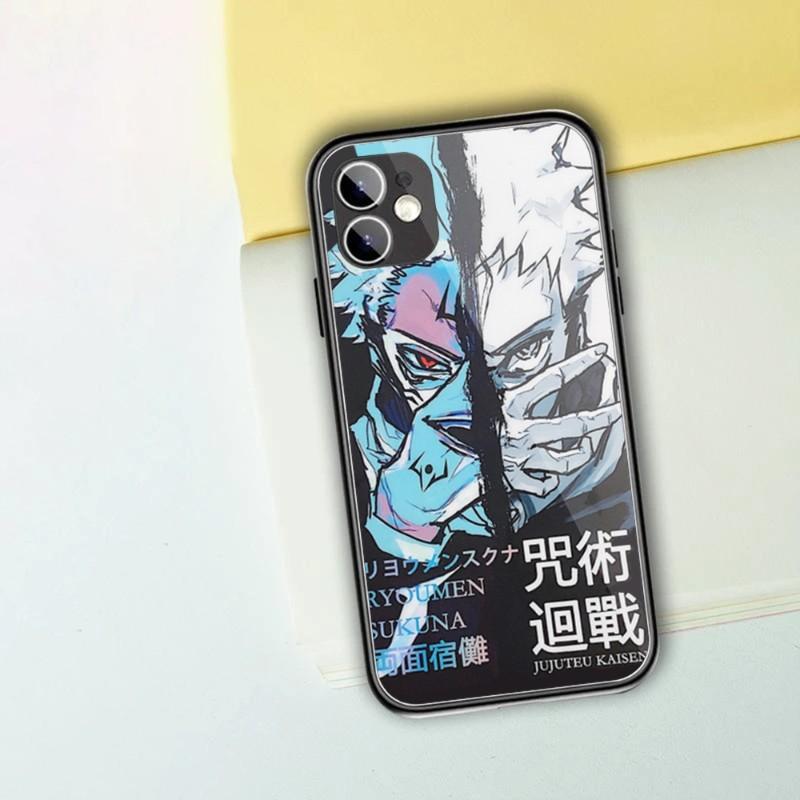 Cartoon Anime Jujutsu Kaisen Phone Case For IPhone 13 12 11 XS X 8 7 6 Plus Mini Pro Max SE 2022 Black PC TPU Glass Phone Cover