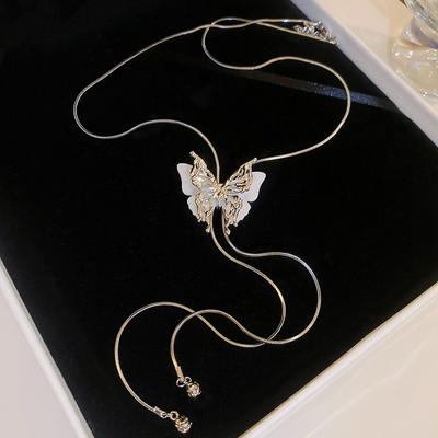 Elegant Double-layer Butterfly Tassel Pull Adjustable Long Necklace Temperament Advanced Sense Necklace Accessories Women