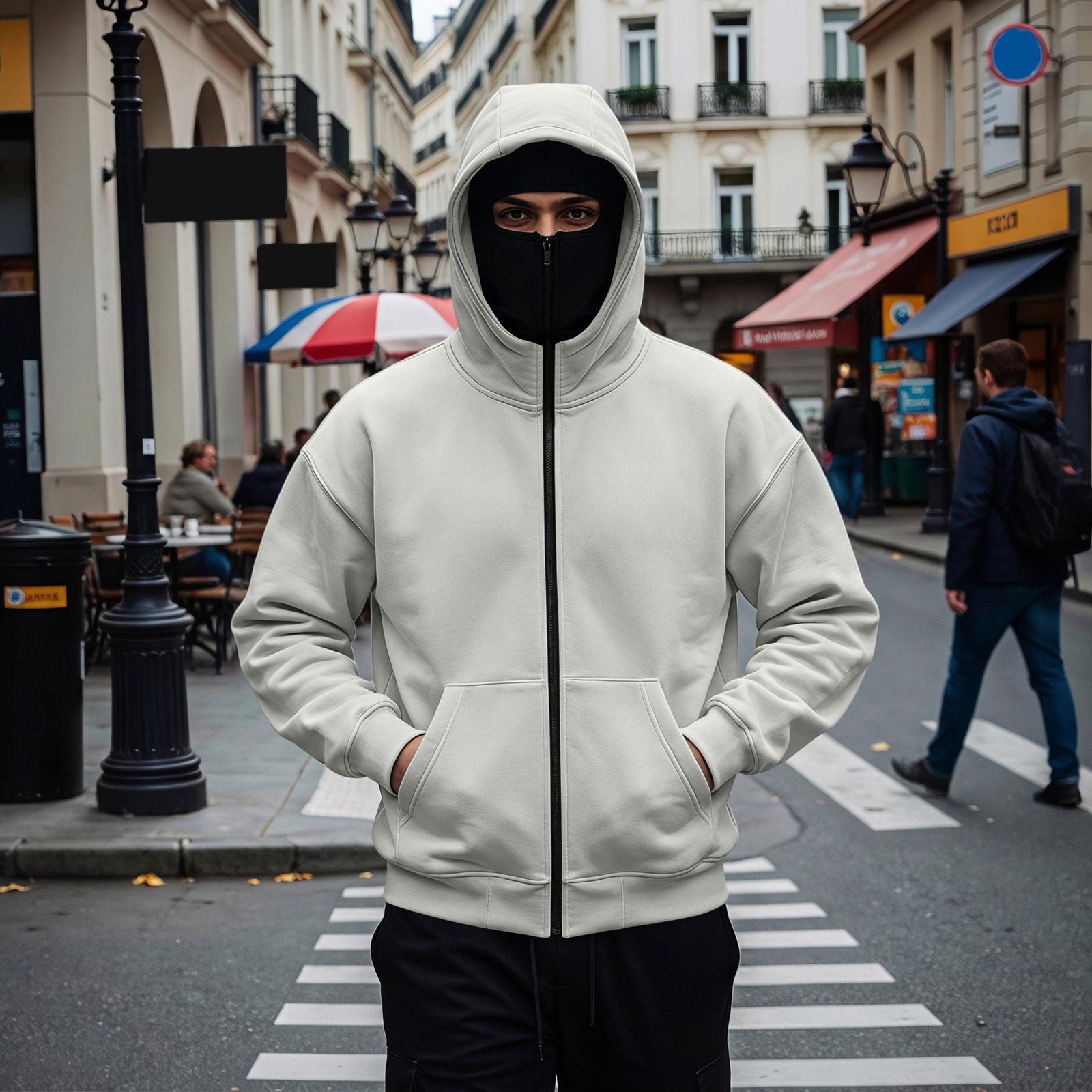 Men s Gothic Double Hooded Zip-Up Hoodie Loose Fit Trendy Streetwear XL