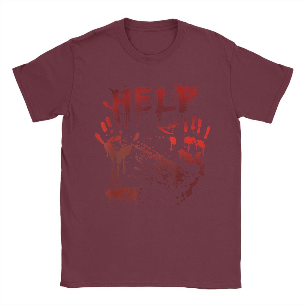 Bloody Hands Help Handprint Halloween T Shirt Men's Cotton Unique T-Shirt Crewneck Horror Tees Short Sleeve merchandise Classic