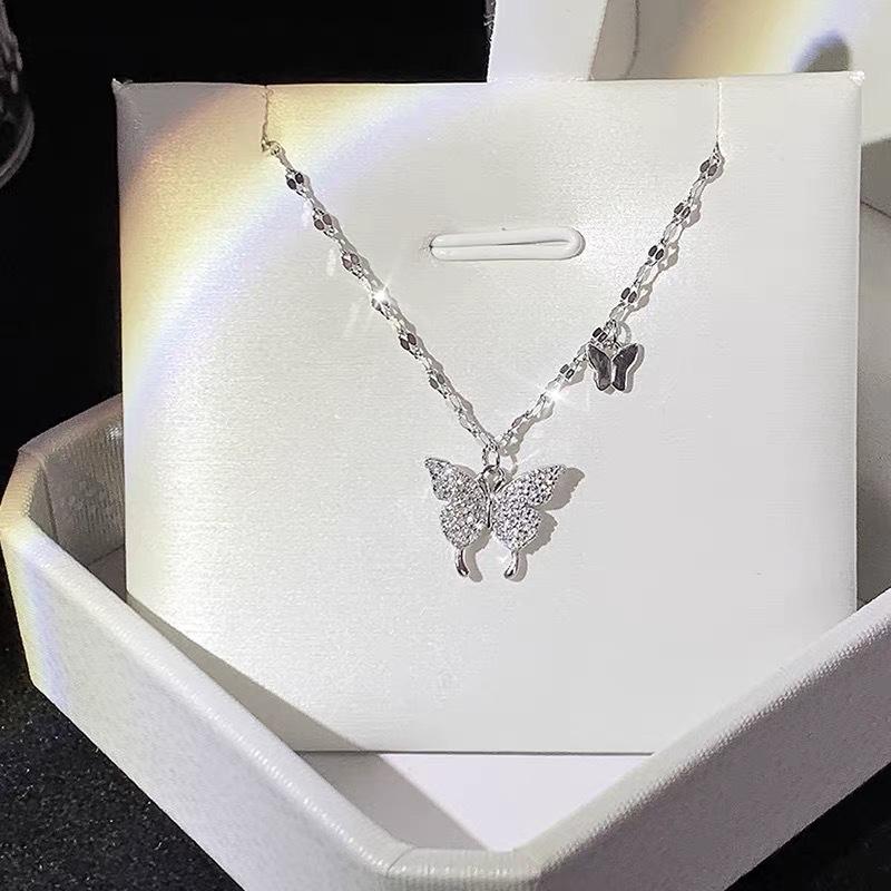 Zarte süße Schmetterling Zirkon Schlüsselbein Halskette für Damen Leichter Luxus Nischen Design Schmuck