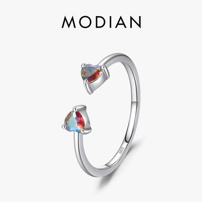 Modian 925 Sterling Silber Einfache Bunte Herzen Zirkonia Verstellbarer Fingerring Eleganter Ehering Für Frauen Edlen Schmuck