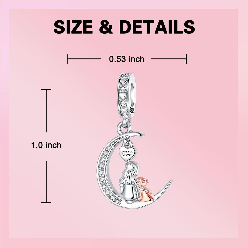 Copper Tulip Mom Pink Zircon Love You Forever Pendant Charms Fit Original Bracelets Diy Birthday Jewelry Gift