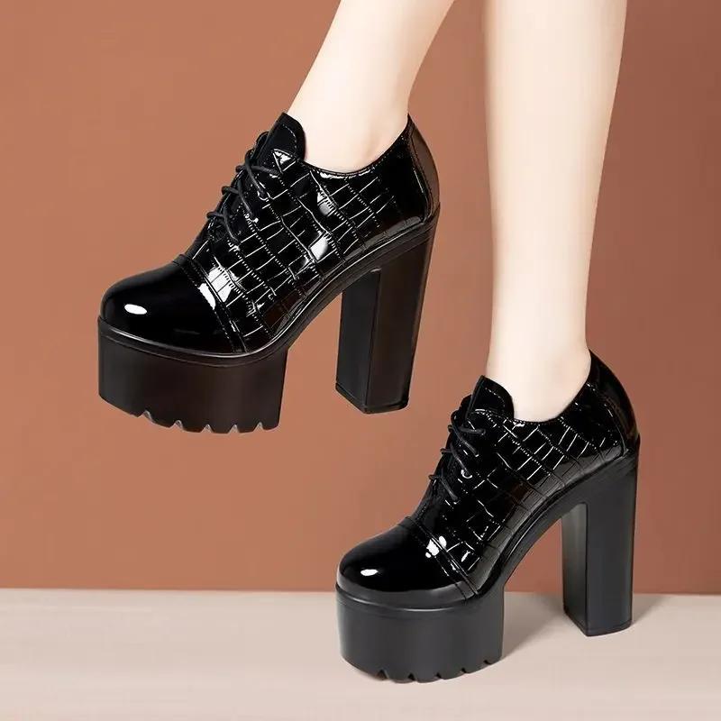 

14см Маленький Розмір 33-43 Сексуальні Туфлі на Товстій Підошві та Масивній Платформі Жіноче Взуття з Глибоким Вирізом Весняні Туфлі на Блочному Каблуці Модельне Взуття 43