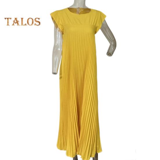 Καλοκαιρινό γυναικείο φόρεμα Πλισέ αμάνικο στρογγυλή λαιμόκοψη χαλαρή μονόχρωμη αναπνέουσα μαλακές πλαϊνές τσέπες σε γραμμή Α Μήκος στον αστράγαλο Casual Commute Vacation Beach