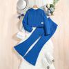 Spring Arrival: Girls' European & American Ribbed Long-Sleeve Top and Flare Pants Knit Set