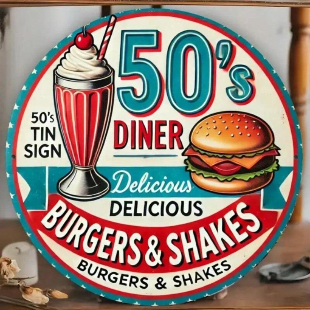 Vintage 1950s American Diner Metal Tin Sign Wall Art for Cafe Bar Home Decor