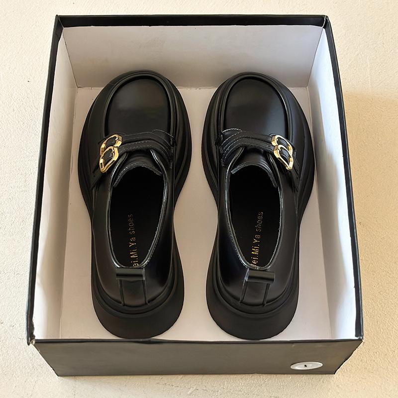 

Platform British style small leather shoes women s 2025 new autumn and winter velvet loafers one-pedal single shoes Mary Jane women s shoes 40 чёрный