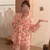 Long-Sleeved Trousers Two-Piece Set Of Imitation Silk Casual Cool Cartoon Printing Can Be Worn Outside Comfortable Pajamas Women