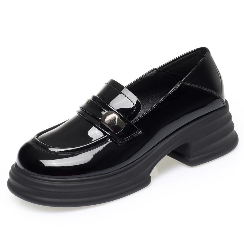 Fashion British Style Small Leather Shoes Women In Spring Autumn New Style Women's Shoes Thick Sole Sponge Cake Soft Sole Single Shoes