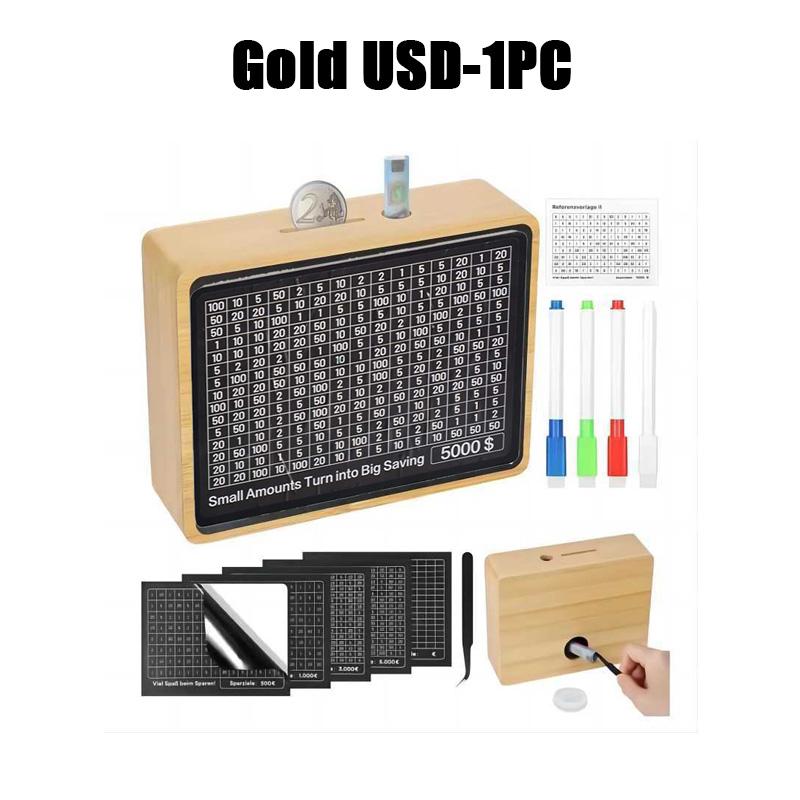 Pușculiță din lemn Cutie de bani reutilizabilă realizată manual, Pușculiță cu obiectiv de economisire și numere de verificat ajută la obiceiul de a economisi