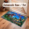 Dinosaur Theme Soft Crystal Velvet Rug Custom Name & Text Print Non Slip Floor Rug for Bedroom Living Room