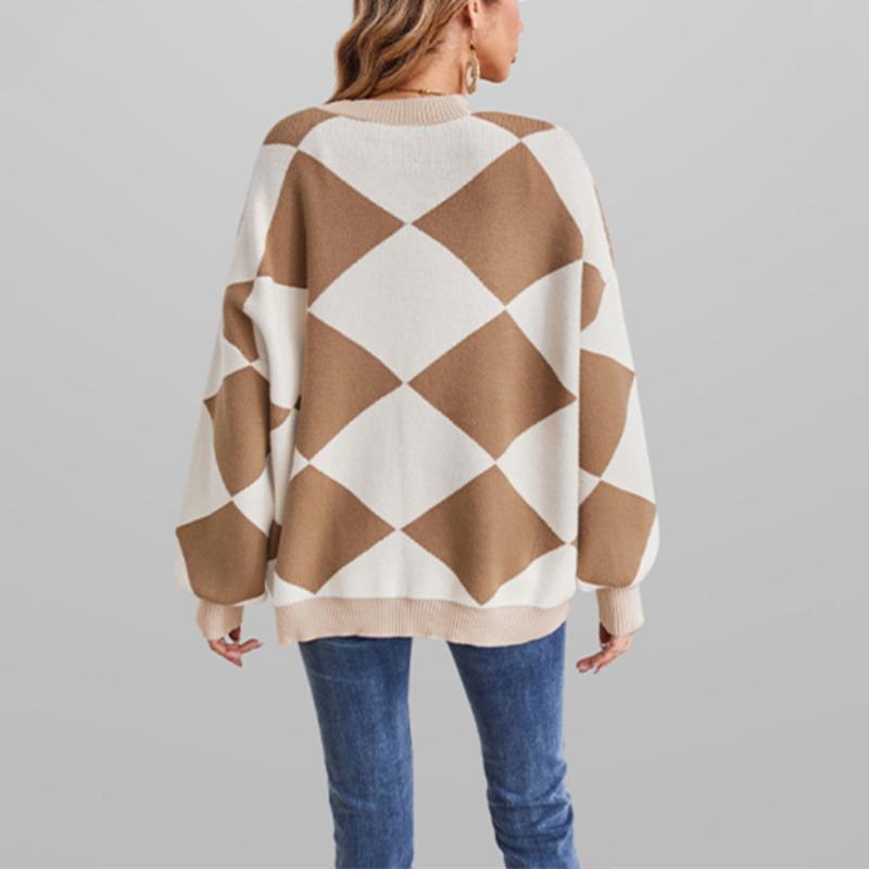 Women S V Neck Lantern Sleeve Loose Knit Cardigan Sweater Autumn Winter