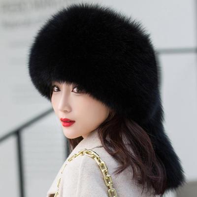 Winter Women's Bomber Hat Real Fox Fur Hats Warm Fashion 100% Real Fur Top Rex Rabbit Fur Caps Ruaaian Outdoor Warm Fox Fur Cap