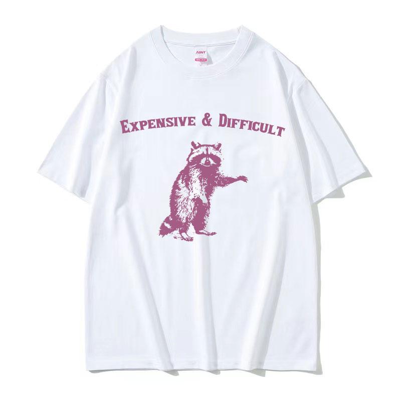 Expensive & Difficult Raccon Funny Meme T Shirt Women Retro Harajuku Fashion T-shirts Casual T-shirt
