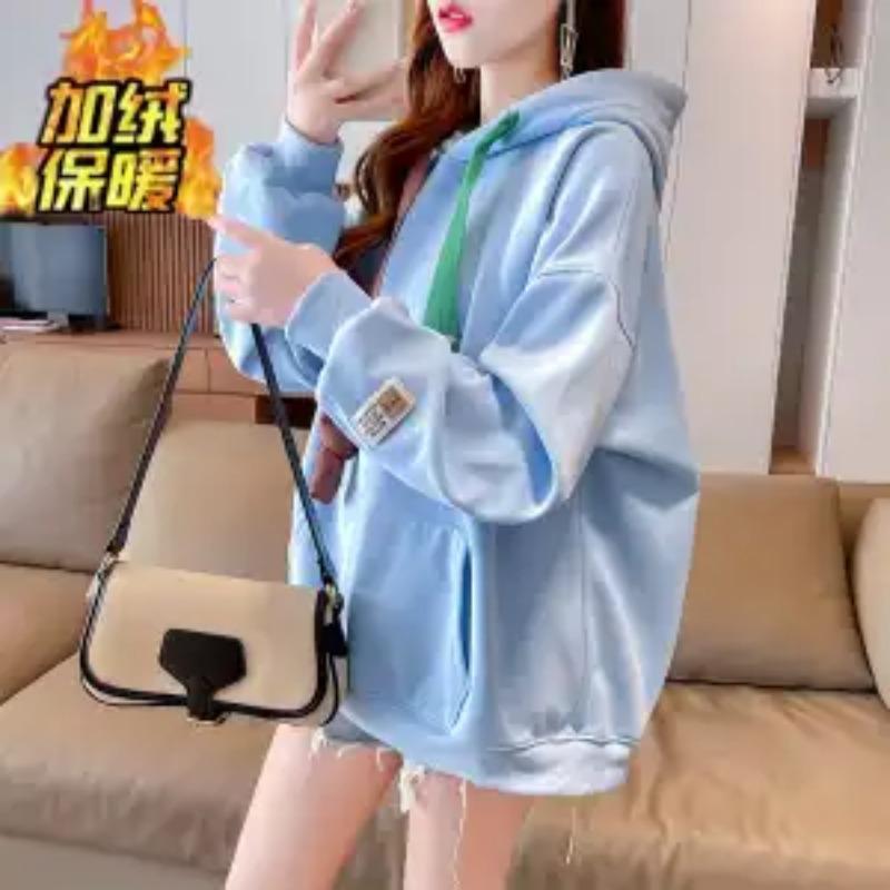 Hooded Sweatshirt Women's Autumn Winter Loose Fashionable Cozy Plush Thickened Coat