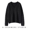 Women's V-Neck Loose Cable Knit Wool Sweater - Winter 2024 Casual Pullover Knitwear