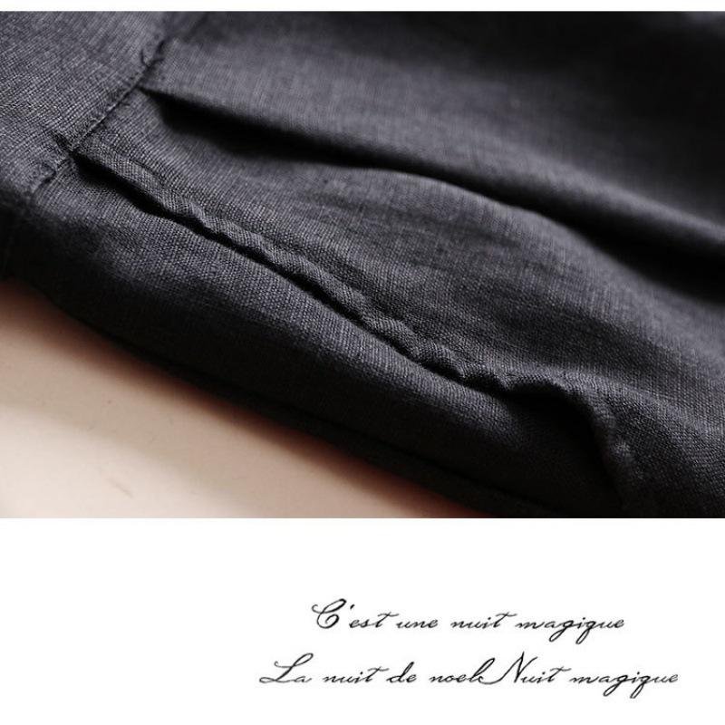 2024 Spring/Summer Women's Cotton Linen Wide-Leg Casual Nine-Point Trousers