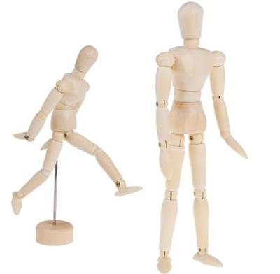 3D Holz-Schaufensterpuppenmodell, Posing-Puppe, Gelenkige menschliche Anatomiefigur, Freistehend mit Sockel, Puppe zum Skizzieren, Kunst, Malen, Zeichnen,