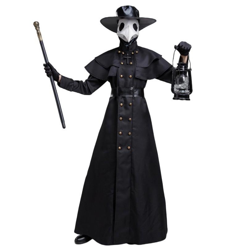 S-5XL Halloween Adult Medieval Steampunk Plague Doctor Costume Crow Long Beak Bird Man Outfit